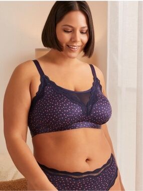 Deesse Lingerie Lace Trim Navy & Pink Heart Wireless Bralette Size X US 10/12